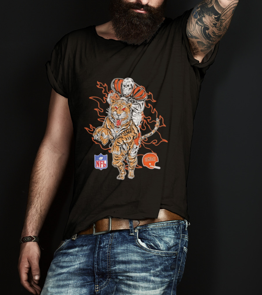 Cincinnati Bengals NFL Tiger Skeleton Rider Warren Lotas Collaboration T-Shirt