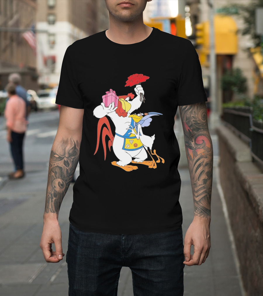 Foghorn Leghorn Miss Prissy Holding Roses And Gift Valentine Looney Tunes T-Shirt