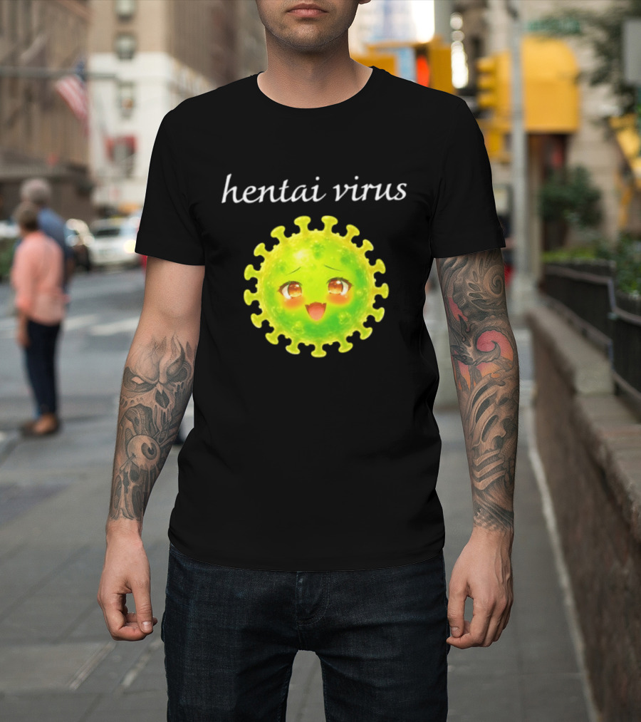 Hentai Virus Kawaii Face Cute Green Cartoon Meme T-Shirt