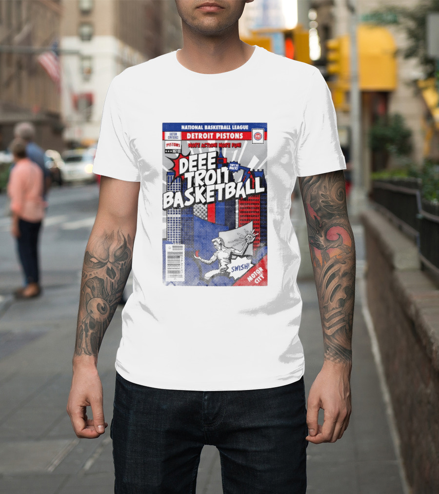 National Basketball League Detroit Pistons Deee Troit Basketball Motor City Comic Cover T-Shirt
