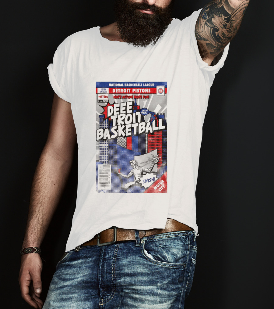 National Basketball League Detroit Pistons Deee Troit Basketball Motor City Comic Cover T-Shirt