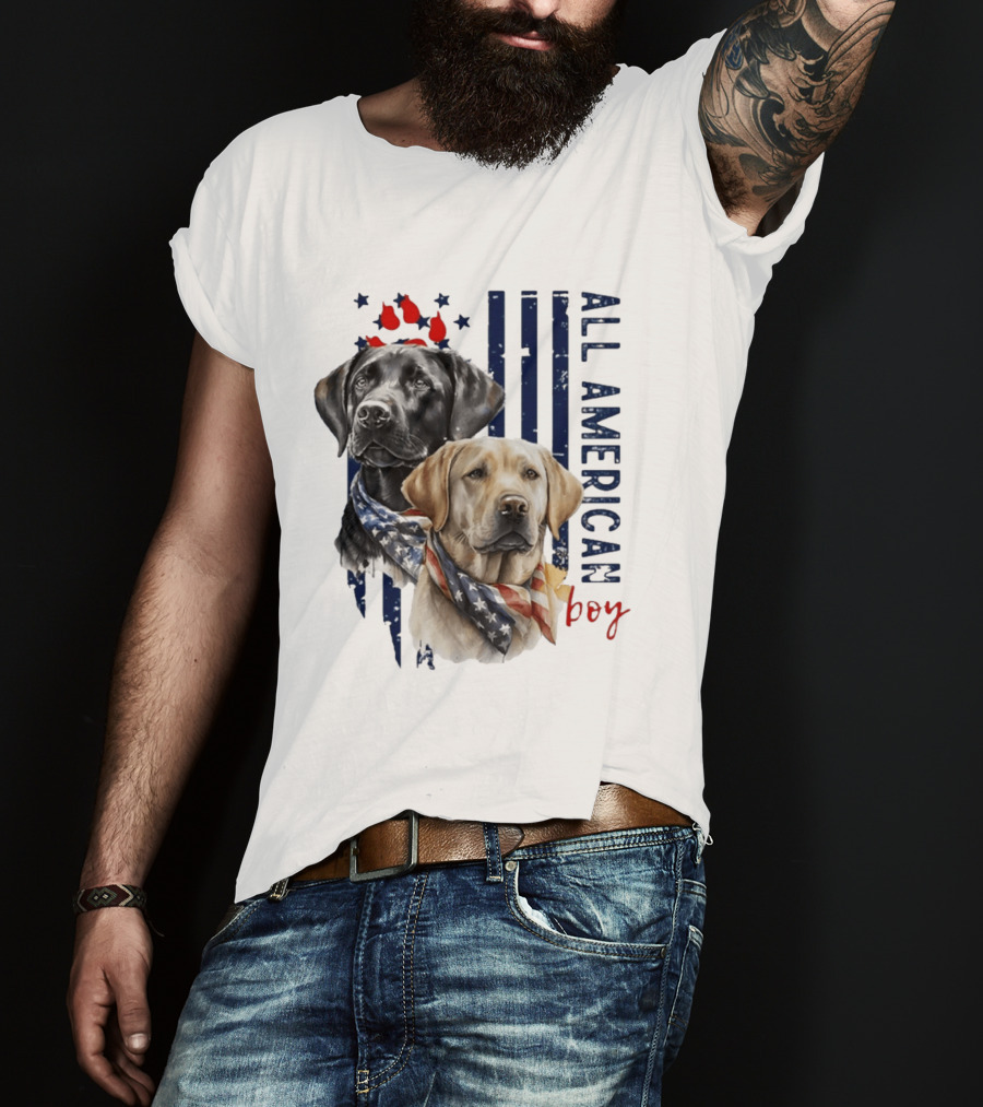 All American Boy Dog Bandana Stars Stripes Flag T-Shirt