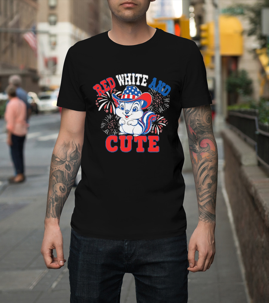 Red White And Cute Fireworks Patriotic Squirrel Cowboy Hat T-Shirt