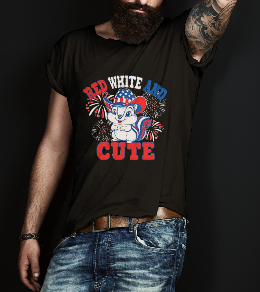 Red White And Cute Fireworks Patriotic Squirrel Cowboy Hat T-Shirt