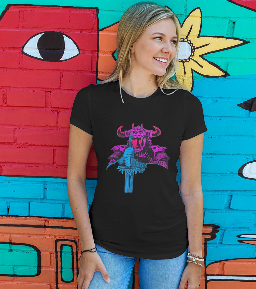 The Dark Warlord Retro Fantasy Skull And Sword T-Shirt