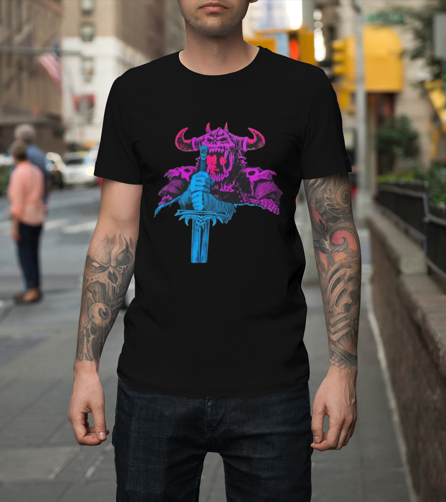 The Dark Warlord Retro Fantasy Skull And Sword T-Shirt