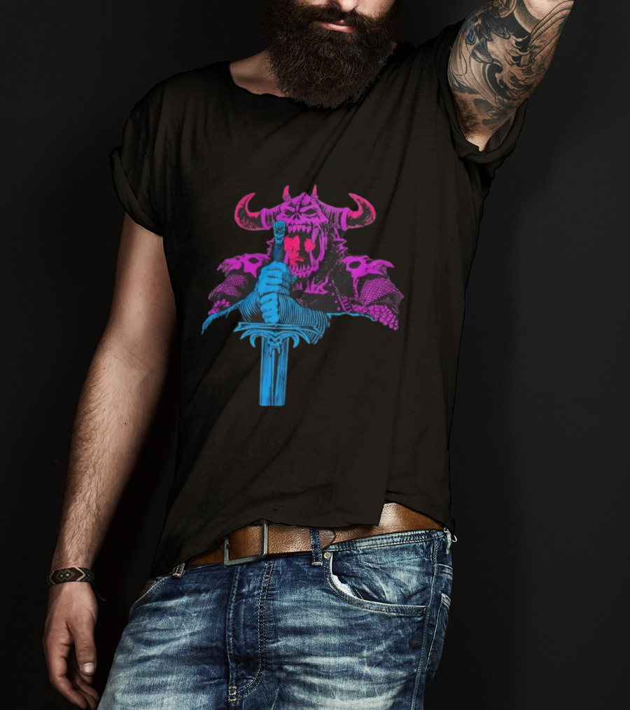 The Dark Warlord Retro Fantasy Skull And Sword T-Shirt