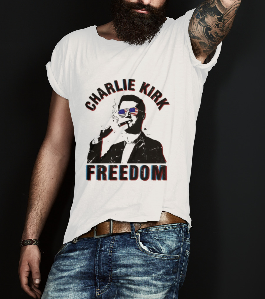 Charlie Kirk Freedom Cigars Sunglasses American Flag T-Shirt