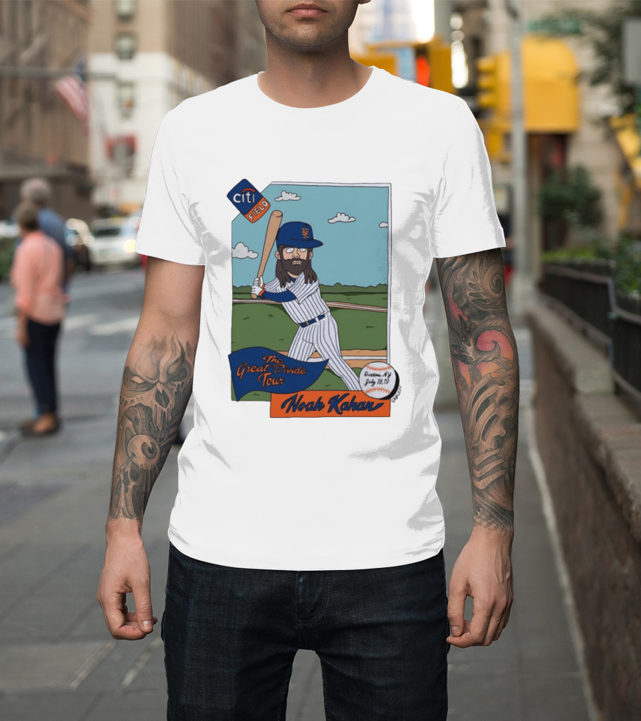 Noah Kahan The Great Divide Tour Citi Field New York Mets Cartoon Baseball July 18 19 T-Shirt