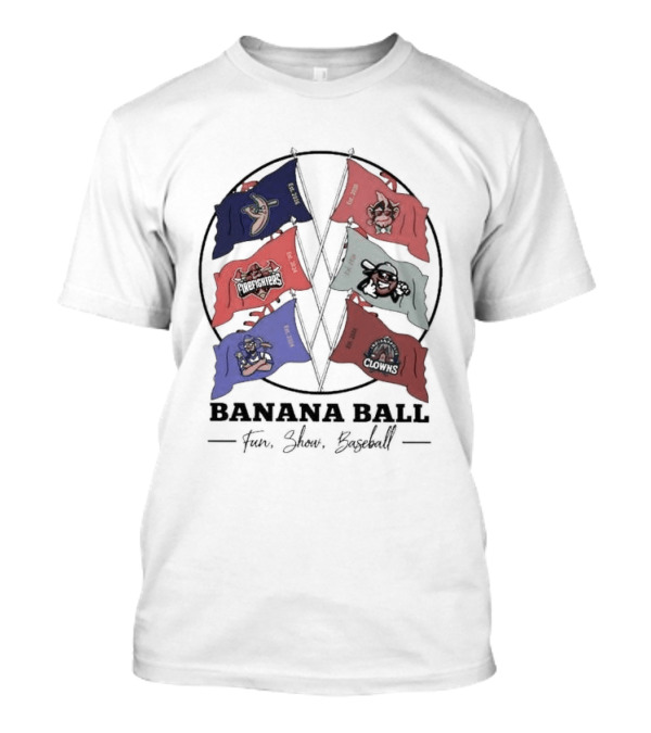 Banana Ball Fun Show Baseball Red And Blue Flags 2026 T-Shirt