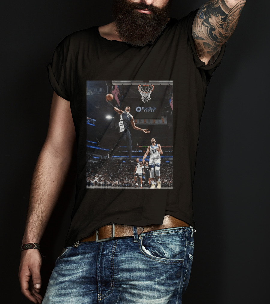 Victor Wembanyama Dunk Spurs Vs Timberwolves Frost Bank Center T-Shirt