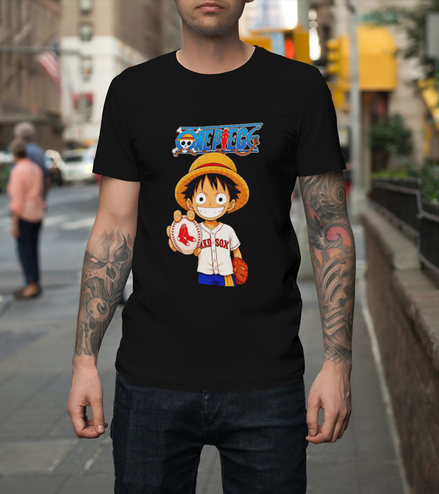 Monkey D. Luffy Red Sox One Piece Crossover Boston Baseball Collaboration T-Shirt