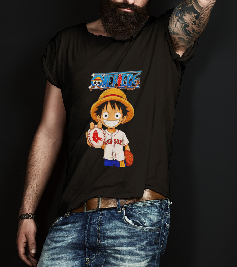 Monkey D. Luffy Red Sox One Piece Crossover Boston Baseball Collaboration T-Shirt