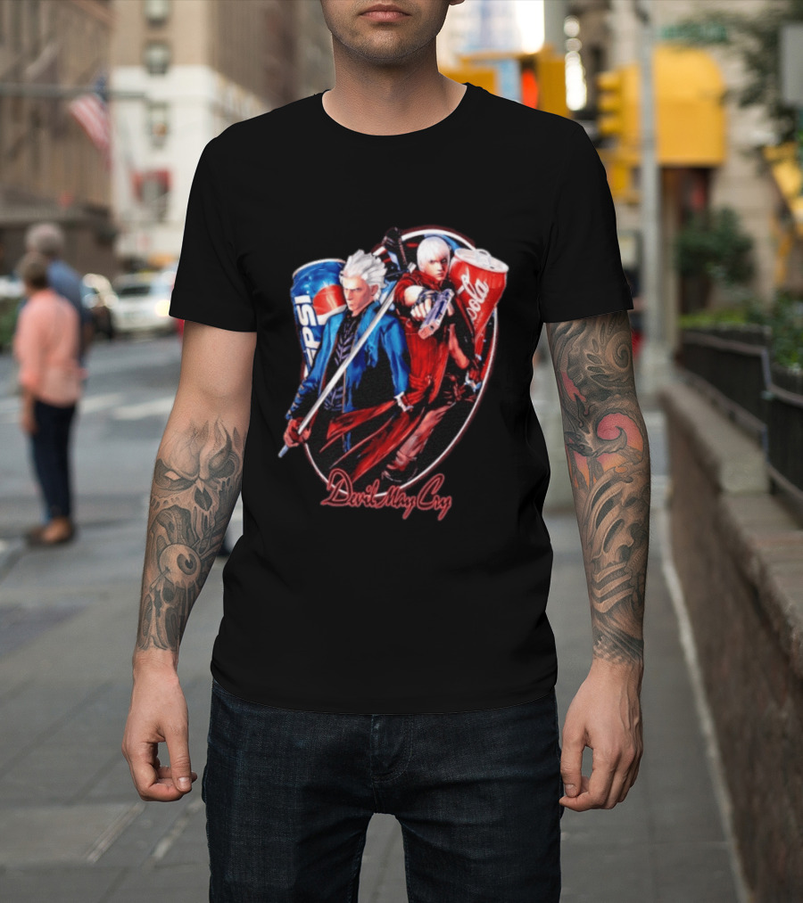 Devil May Cry Dante Vergil Pepsi Coca Cola Drink Battle T-Shirt