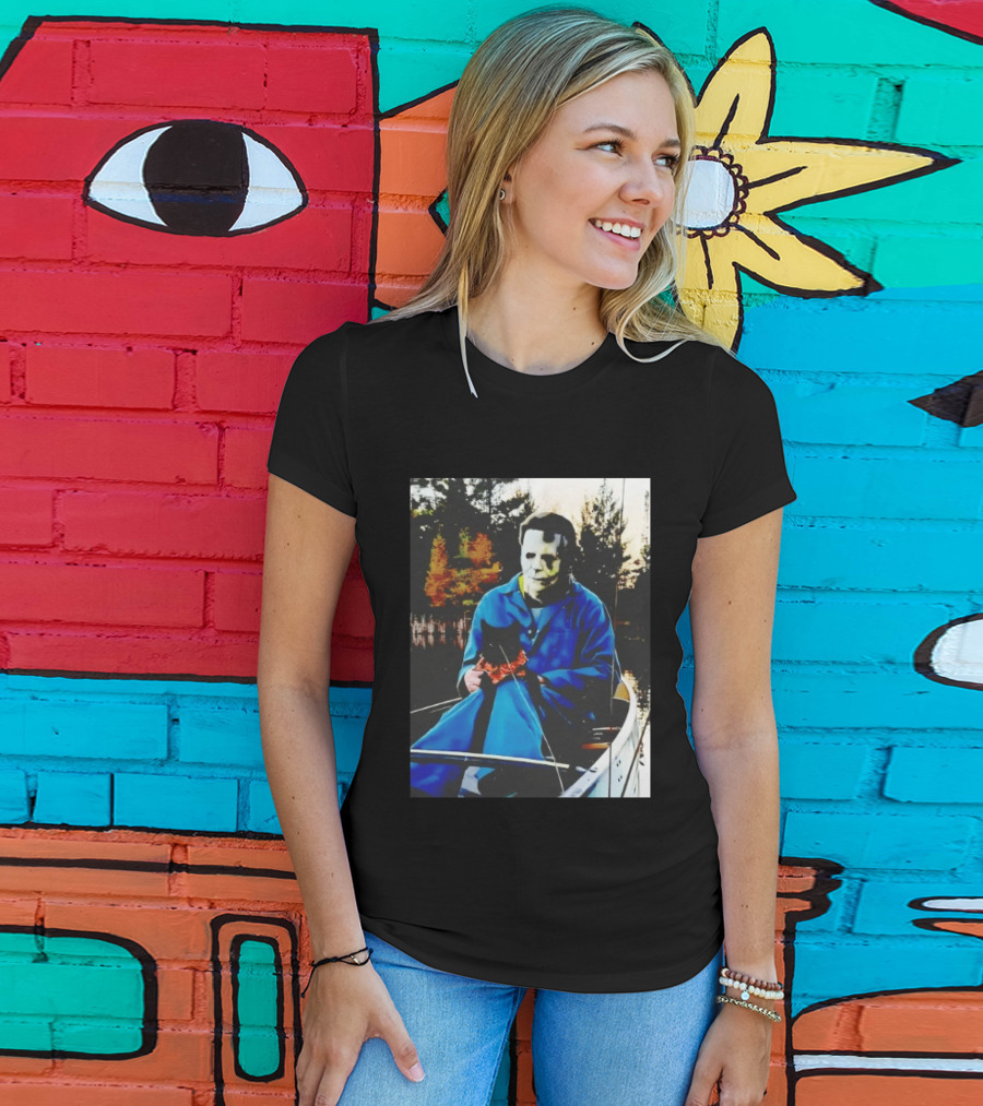 Michael Myers Lake Fishing With Cat In Boat T-Shirt