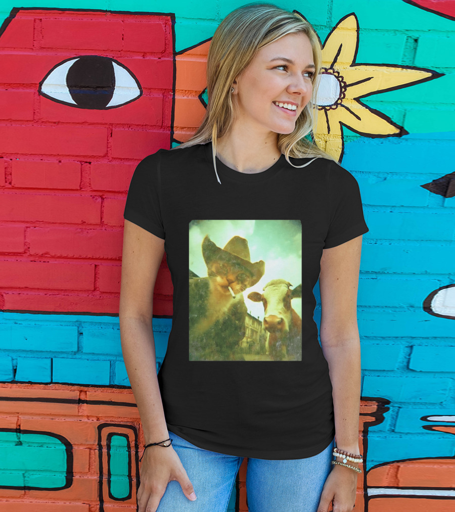 Cowboy Cat Smoking With Cow T-Shirt