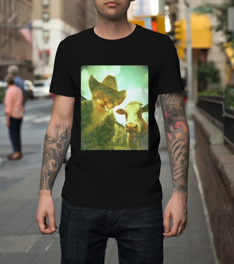 Cowboy Cat Smoking With Cow T-Shirt