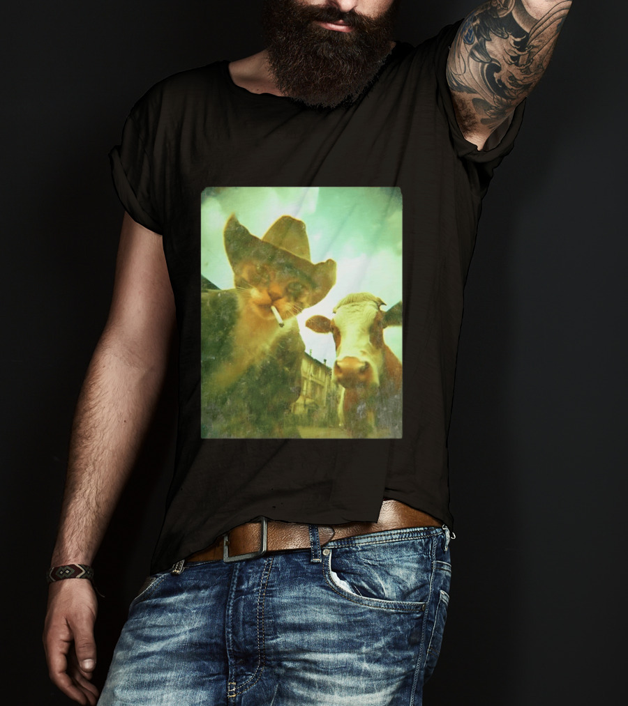 Cowboy Cat Smoking With Cow T-Shirt