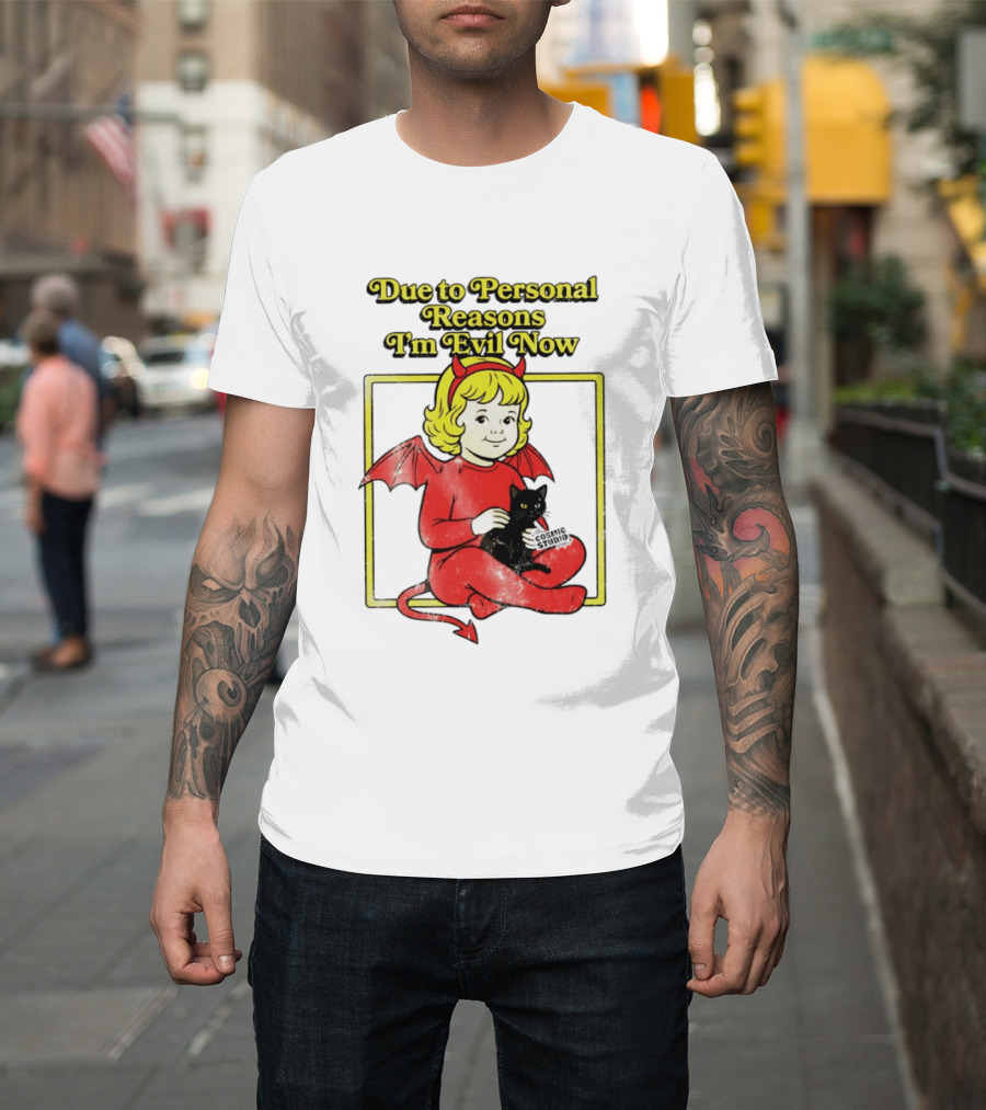 Due To Personal Reasons I'm Evil Now Baby Devil Costume With Black Cat T-Shirt