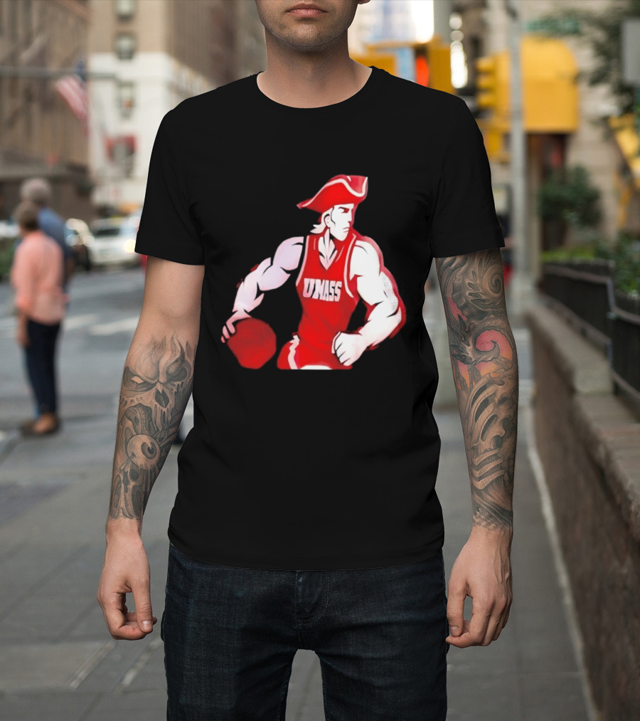 UMass Minutemen Basketball Red Jersey Embroidery T-Shirt