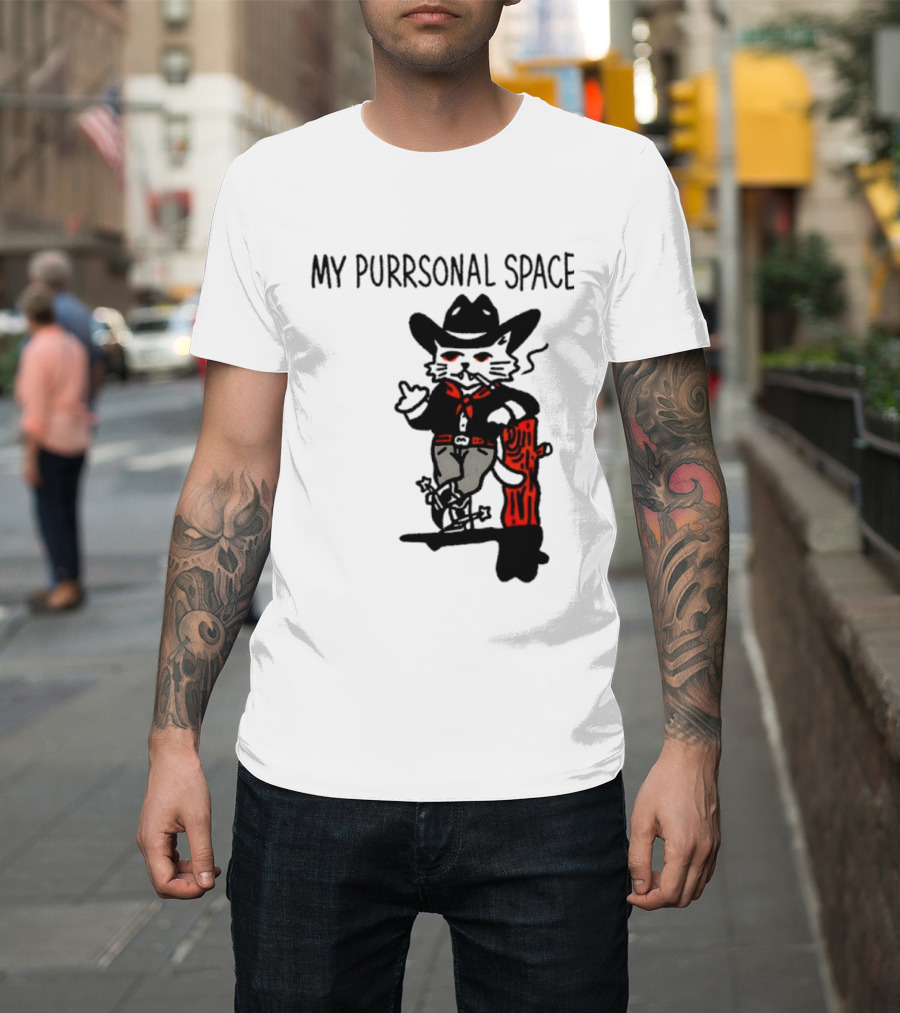 Cowboy Cat Smoking My Purrsonal Space Cartoon Western T-Shirt