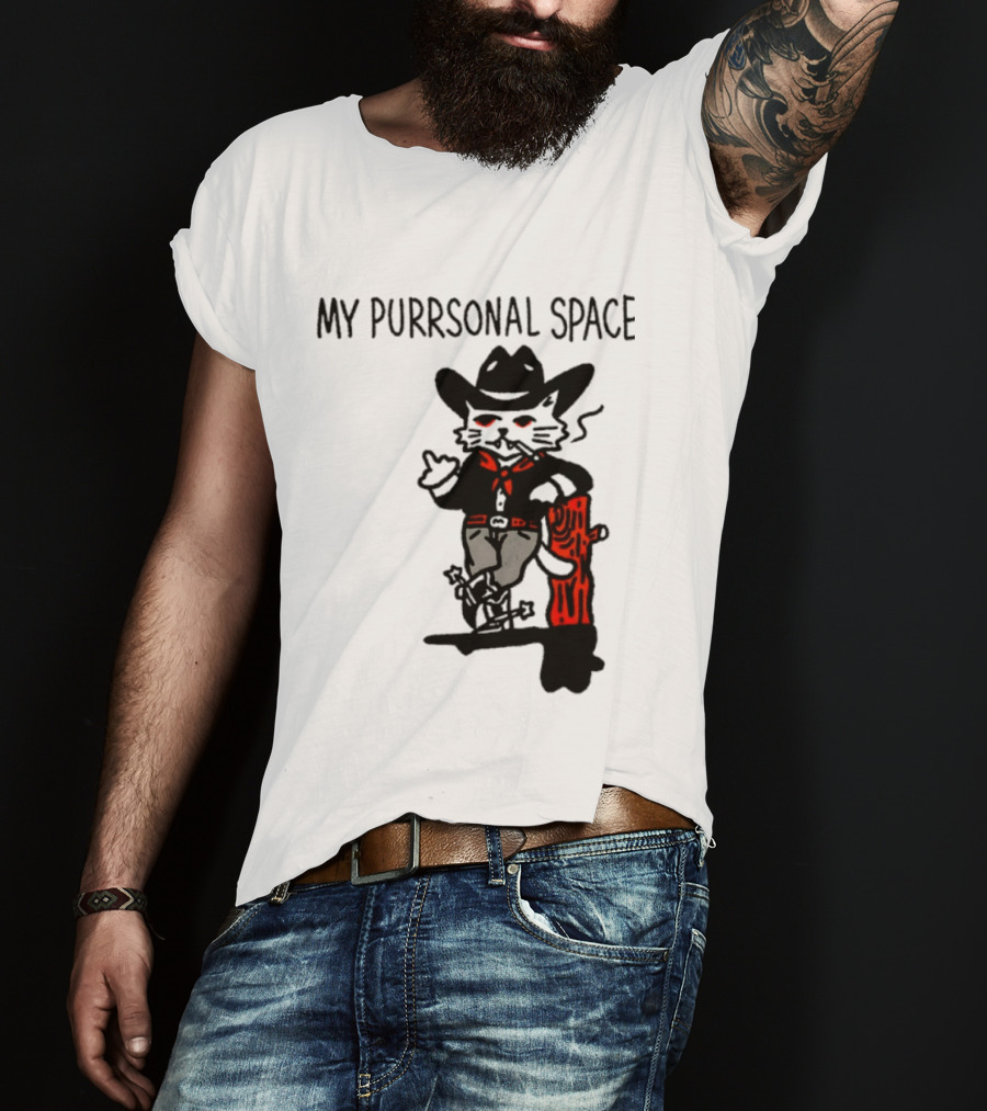 Cowboy Cat Smoking My Purrsonal Space Cartoon Western T-Shirt