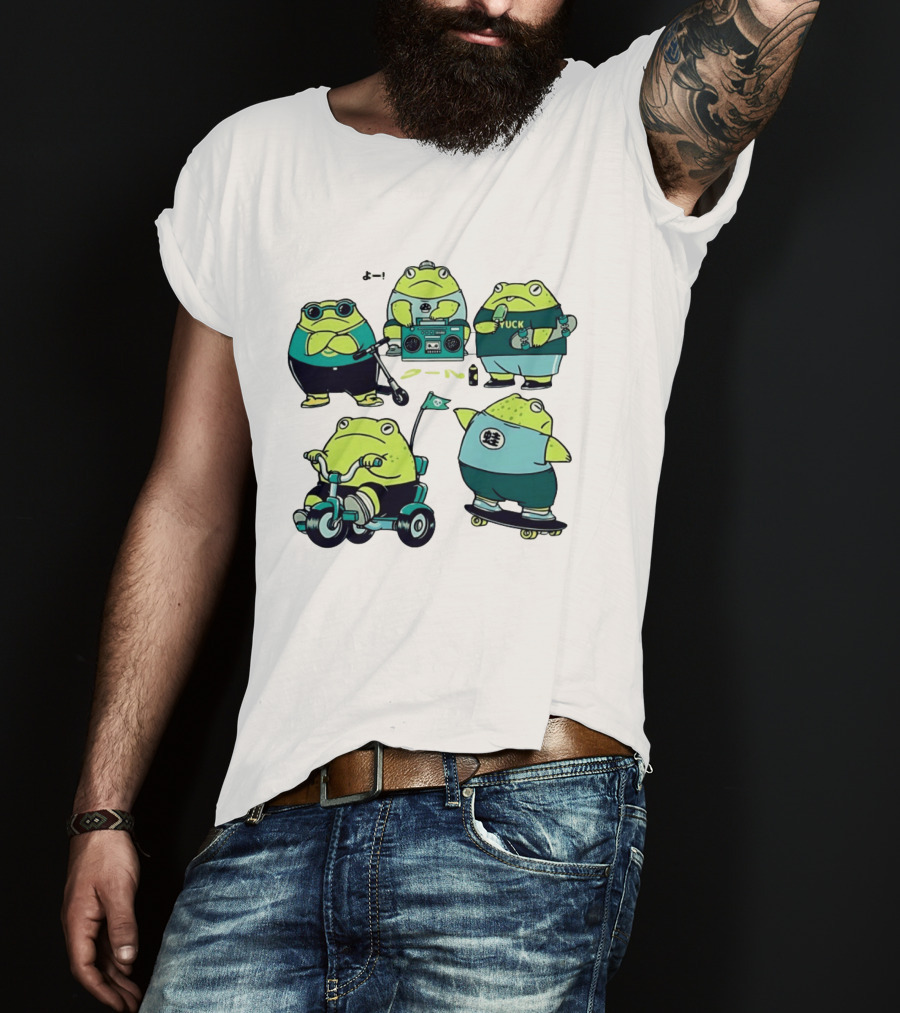 Frog Riding Scooter Tricycle Skateboard Boombox Summer Fun T-Shirt