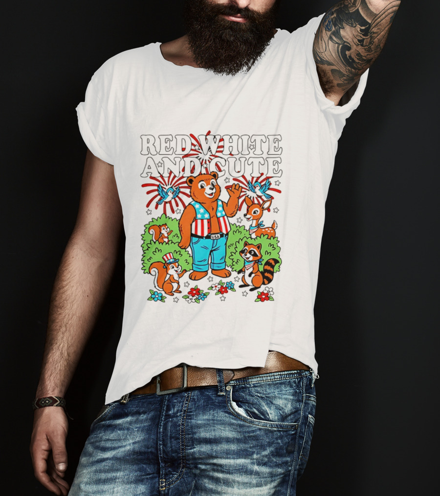 Red White And Cute Bear Raccoon Squirrel Peanuts T-Shirt