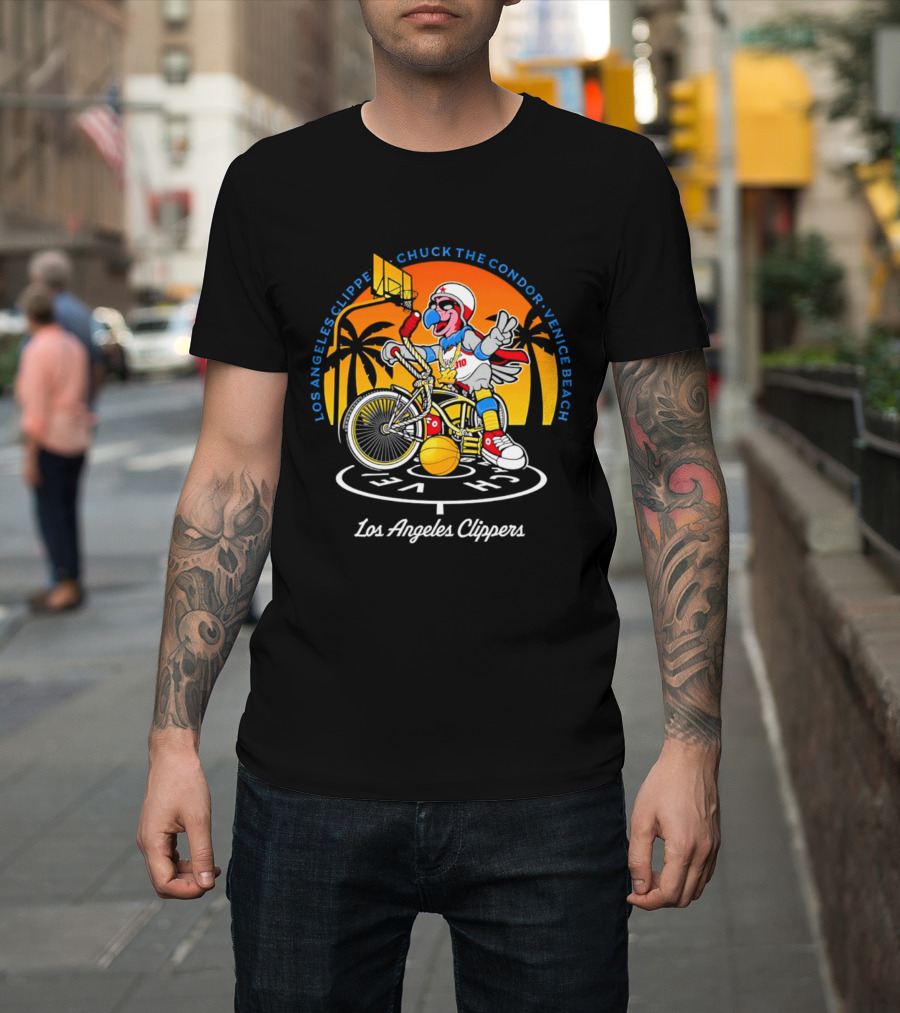 Los Angeles Clippers Chuck The Condor Venice Beach Bicycle Sunset T-Shirt
