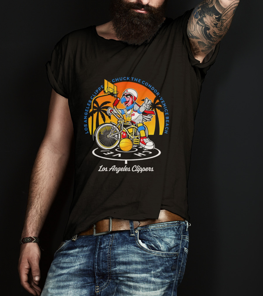 Los Angeles Clippers Chuck The Condor Venice Beach Bicycle Sunset T-Shirt