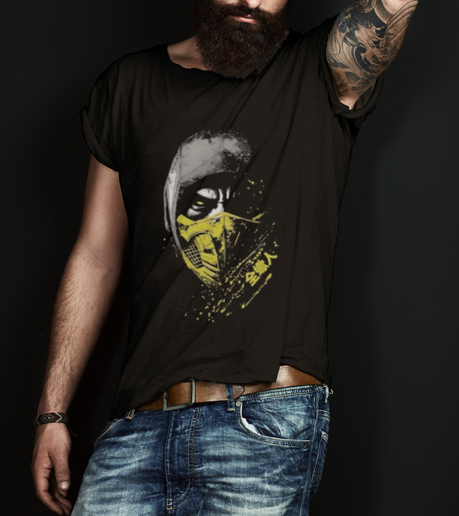 Scorpion Get Over Here Mortal Kombat Classic Yellow Mask T-Shirt