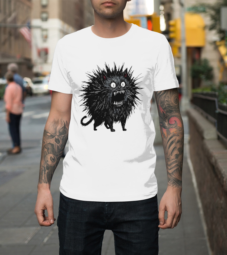 Angry Spiky Black Cat Meme Wild Expression T-Shirt