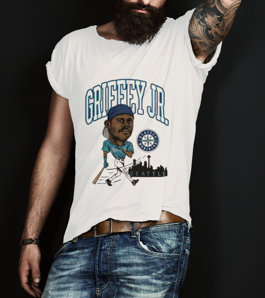 Seattle Mariners Griffey Jr. Skyline Caricature T-Shirt