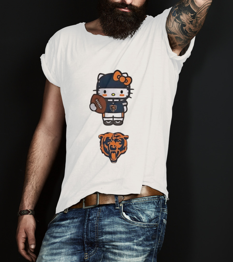 Hello Kitty Bears Football With Chicago Bear Head T-Shirt