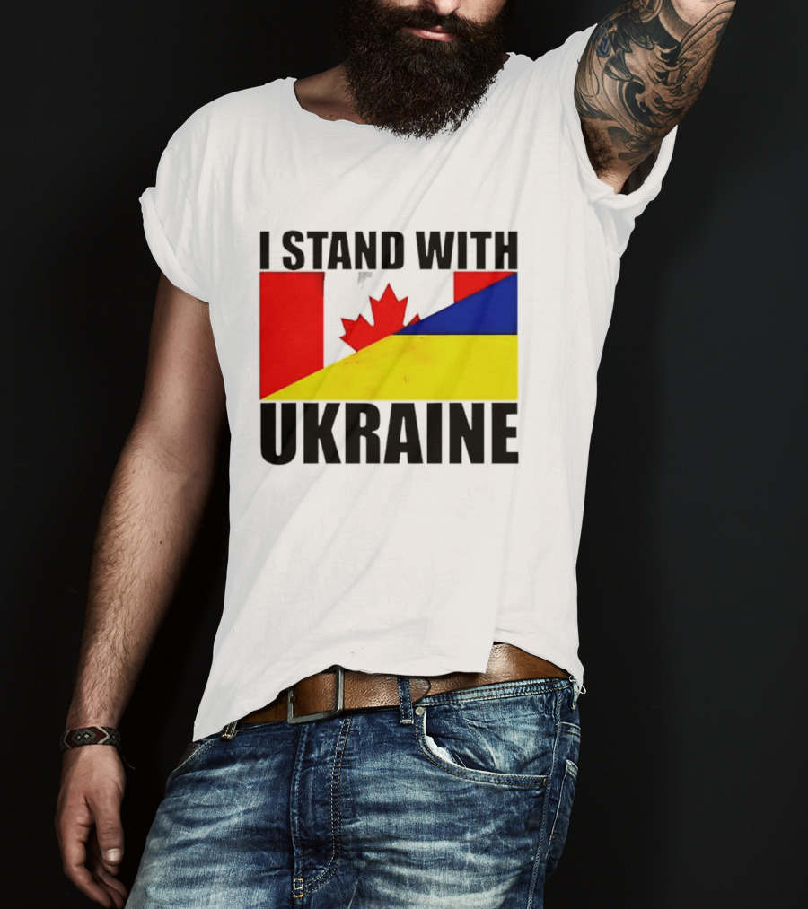 I Stand With Ukraine Canada Flag Maple Leaf Yellow Blue T-Shirt