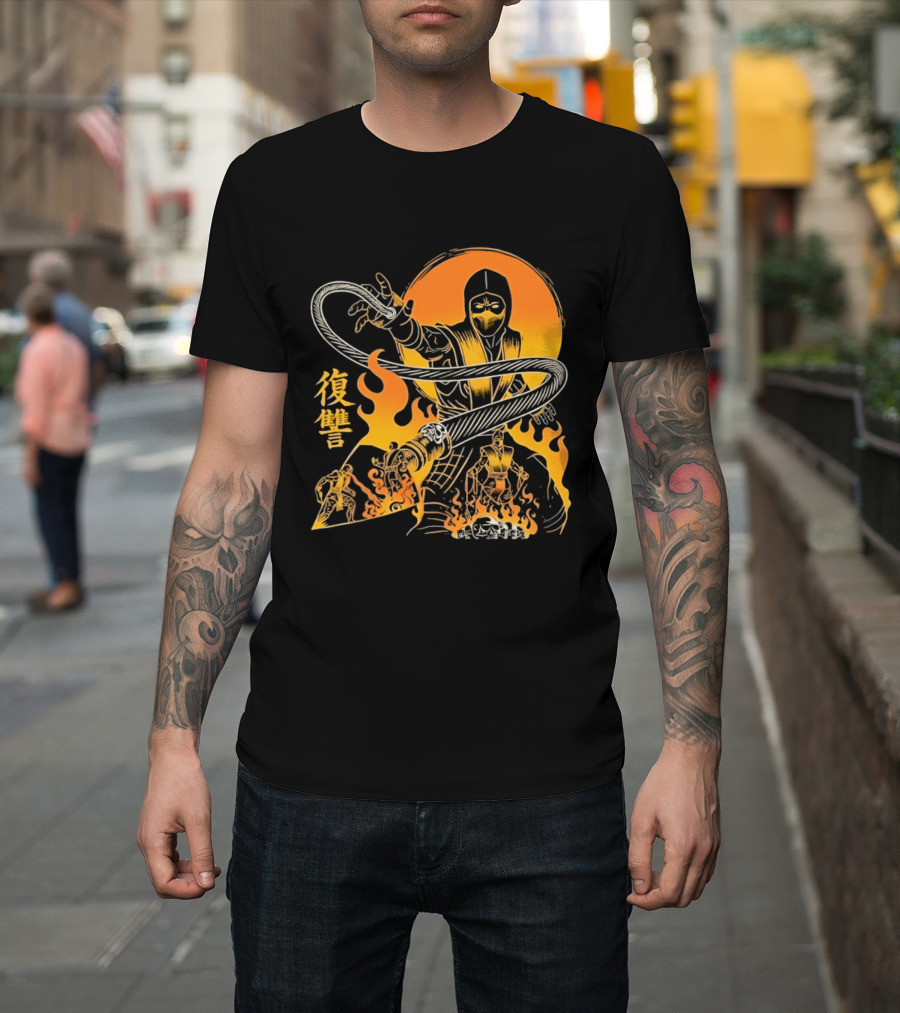 Scorpion Mortal Kombat Hellbound Wrath Kanji Flames T-Shirt