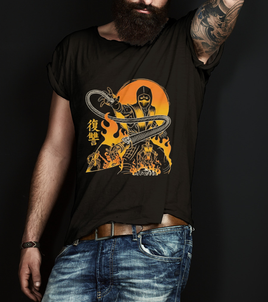 Scorpion Mortal Kombat Hellbound Wrath Kanji Flames T-Shirt