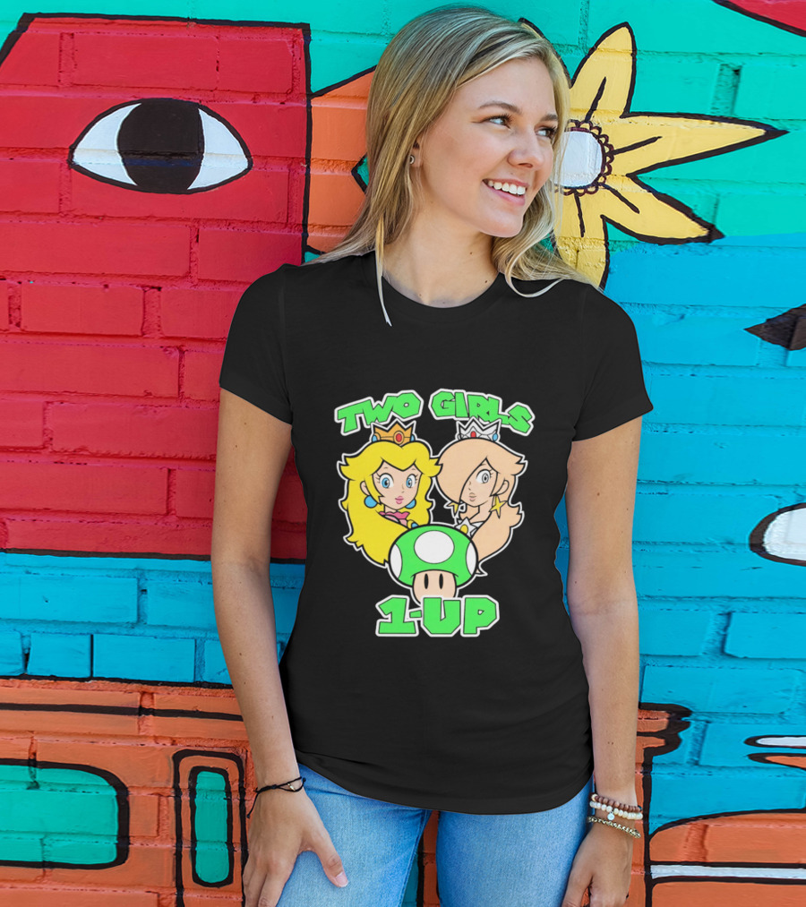 Two Girls 1 Up Mushroom Princesses Gaming T-Shirt