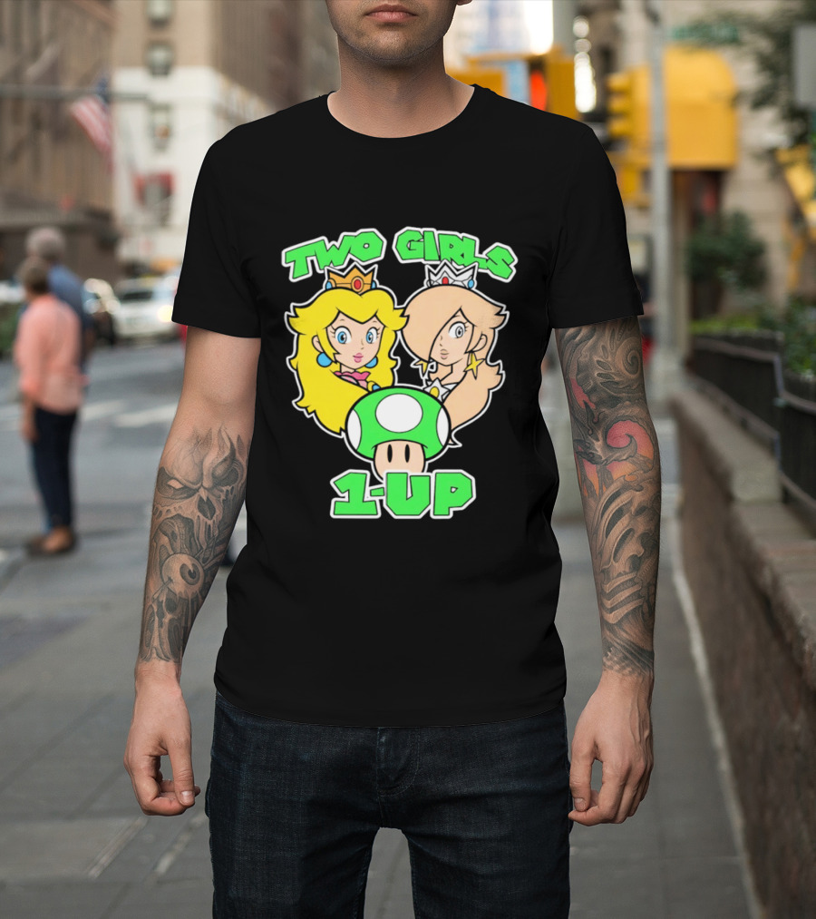 Two Girls 1 Up Mushroom Princesses Gaming T-Shirt