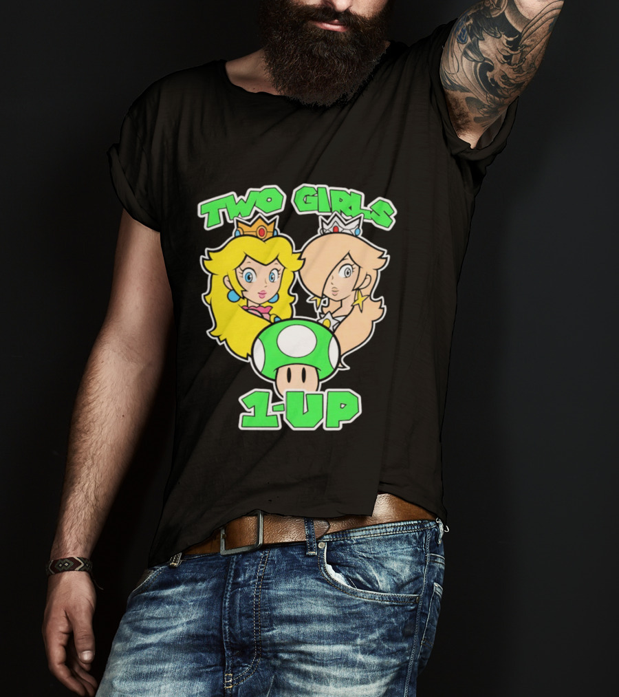 Two Girls 1 Up Mushroom Princesses Gaming T-Shirt