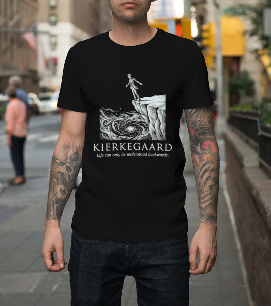 Kierkegaard Life Can Only Be Understood Backwards Cliff Edge T-Shirt