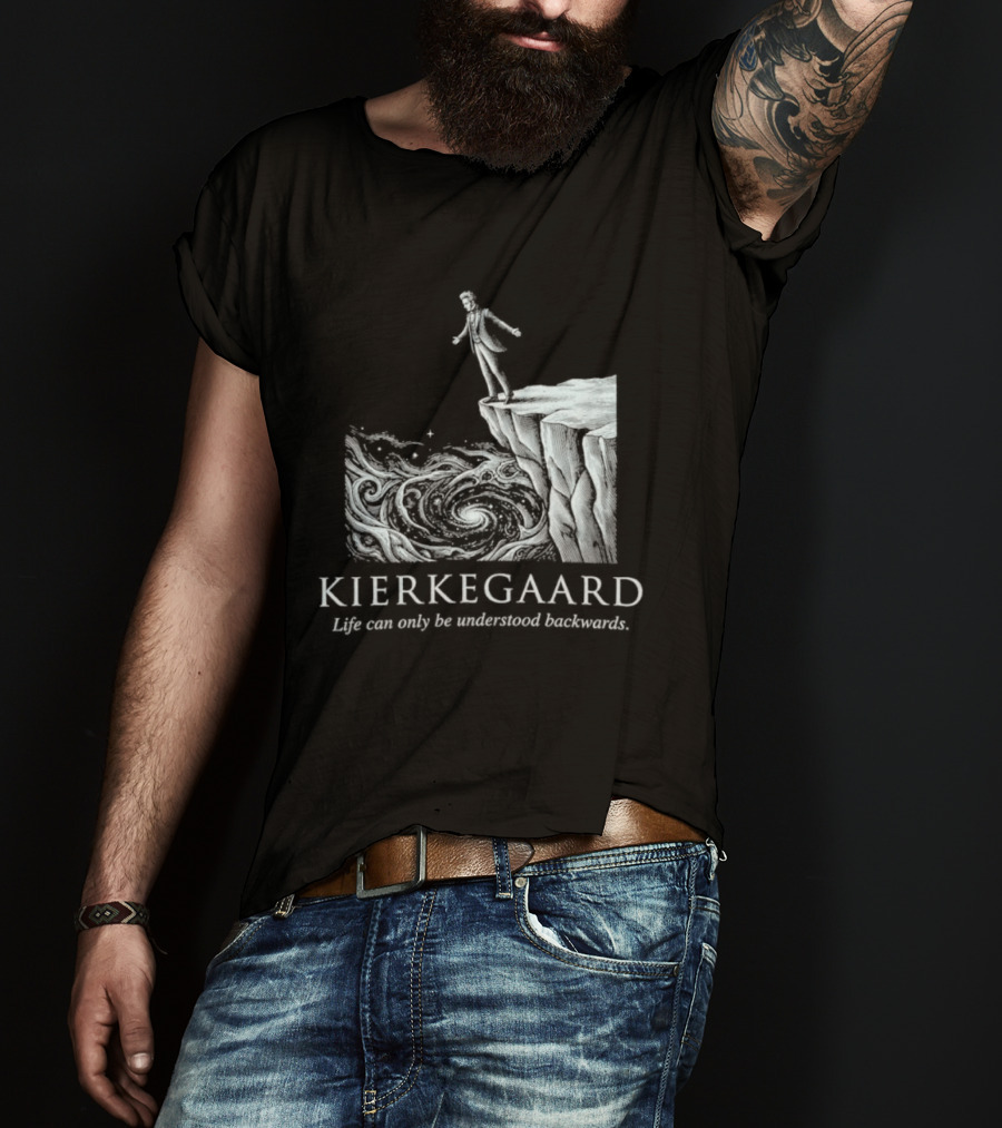 Kierkegaard Life Can Only Be Understood Backwards Cliff Edge T-Shirt