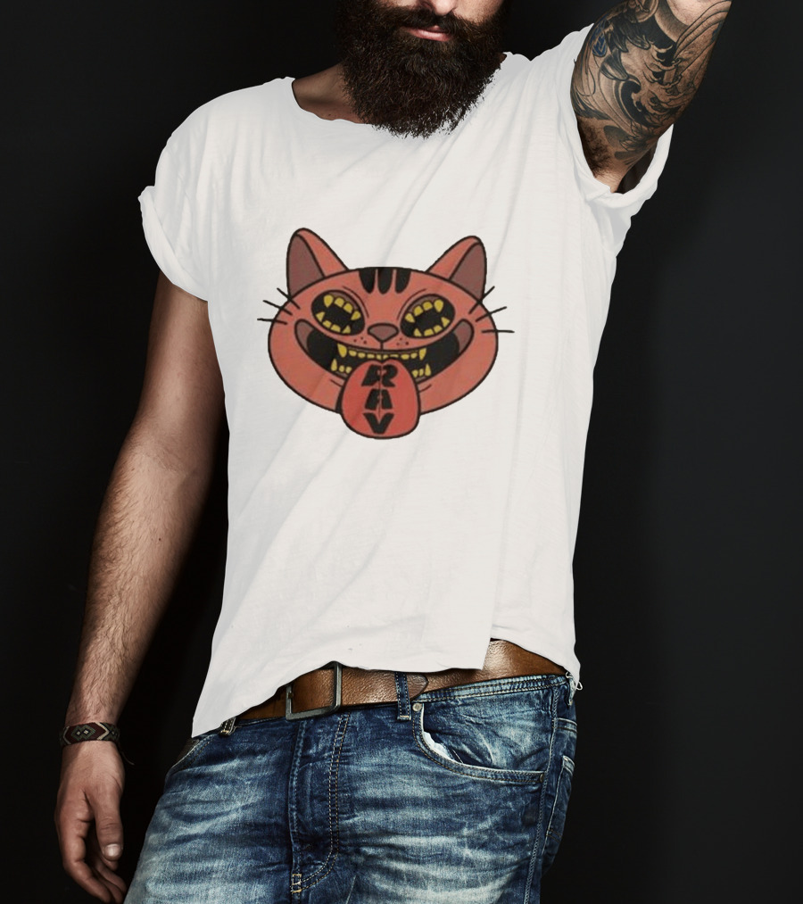 Exociety Rav Cat Tongue Out Face Graphic Urban Streetwear T-Shirt