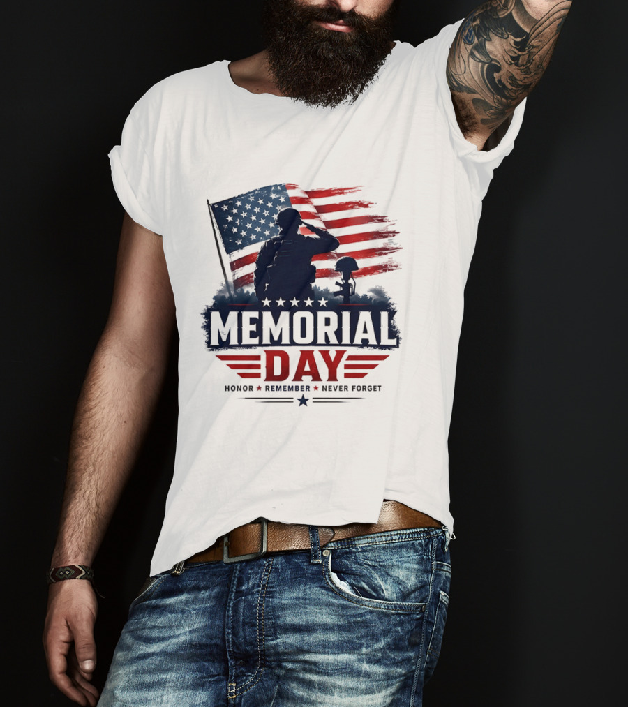 Memorial Day 2026 Honor Remember Never Forget American Flag T-Shirt