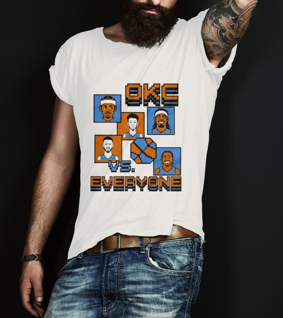Oklahoma City Thunder OKC Vs Everyone 8 Bit Basketball Pixel Art Characters T-Shirt