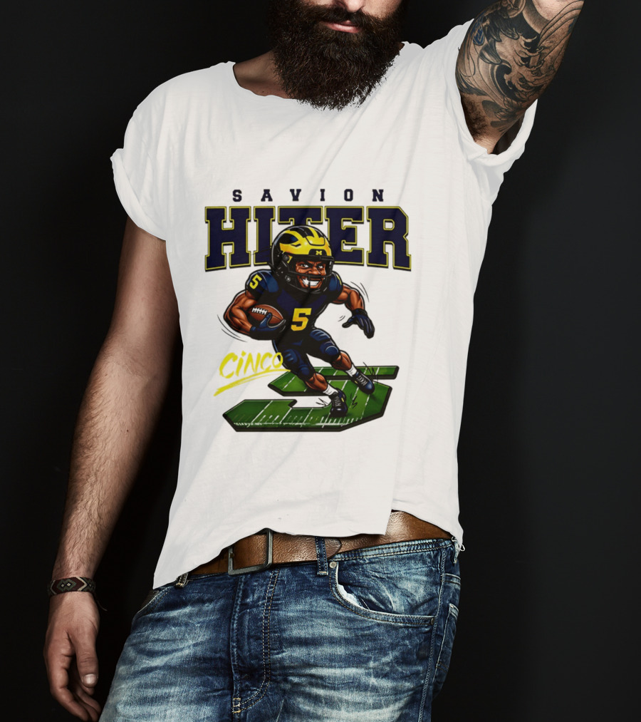 Savion Hiter Michigan Football Cinco 5 Mascot Caricature T-Shirt