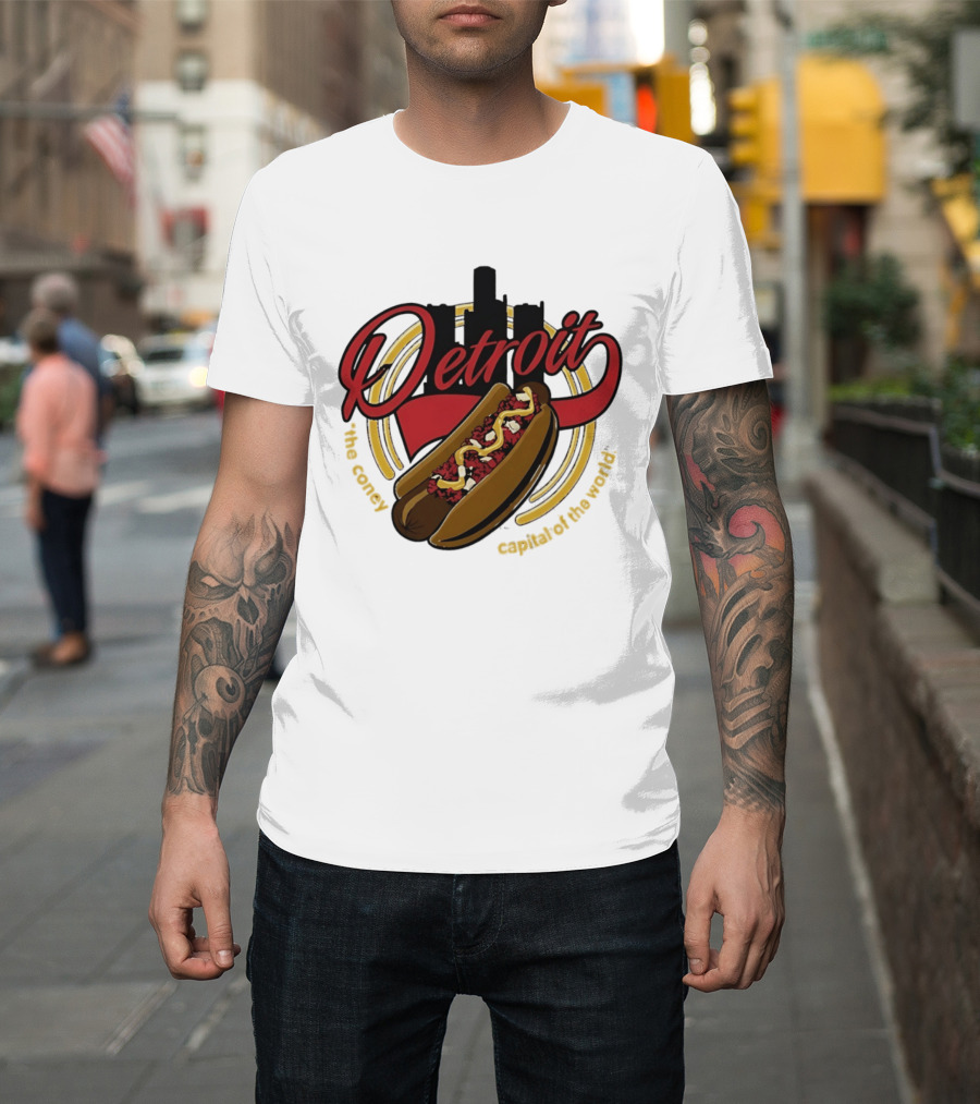 Detroit The Coney Capital Of The World Hot Dog Skyline T-Shirt