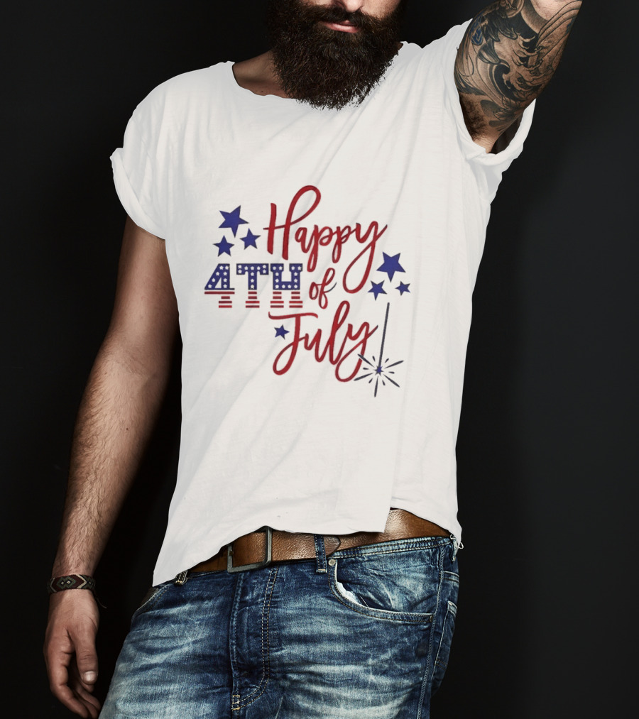 Happy 4th Of July Patriotic Stars Firework Celebration T-Shirt