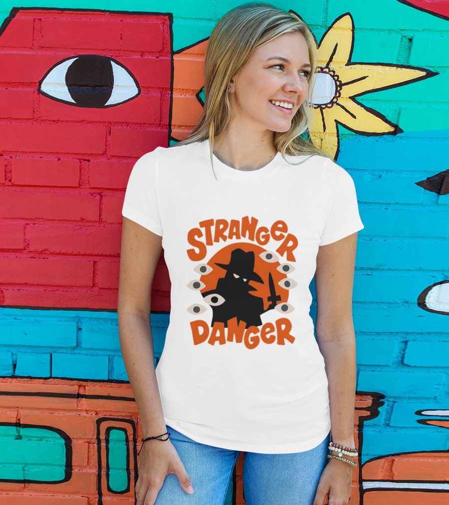 Stranger Danger Mysterious Figure Holding Knife Surrounded By Ing Eyes T-Shirt