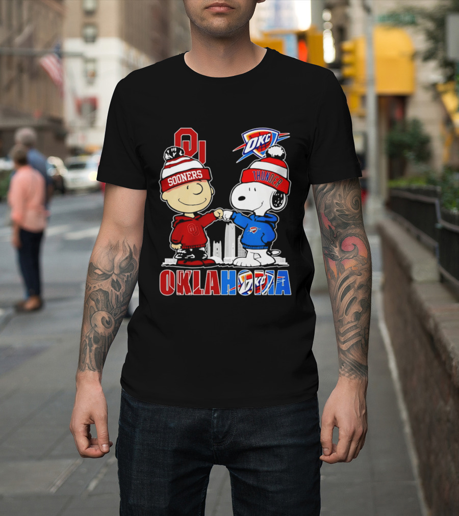 Oklahoma Sooners OU Snoopy OKC Thunder Unity Skyline T-Shirt